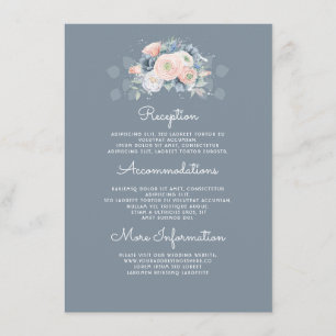Blauw en Perzik Bloemen Wedding Informatie Gast Informatiekaartje