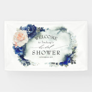 Blauw en perzik bloemige bruidsdouche spandoek