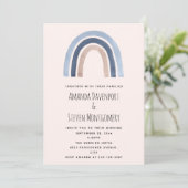 Blauw en Perzik Regenboog Boho Design Bruiloft Kaart (Staand voorkant)
