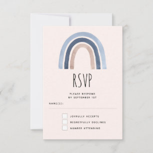 Blauw en Perzik Regenboog Boho Design Bruiloft RSVP Kaartje