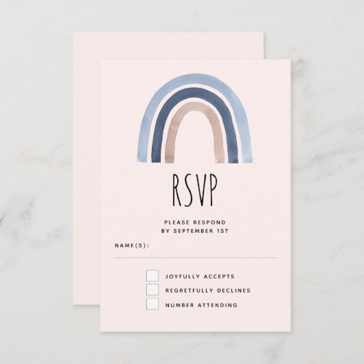 Blauw en Perzik Regenboog Boho Design Bruiloft RSVP Kaartje (Voorkant / Achterkant)