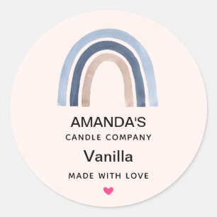 Blauw en Perzik Regenboog Boho Design Candle Busin Ronde Sticker