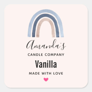 Blauw en Perzik Regenboog Boho Design Candle Busin Vierkante Sticker