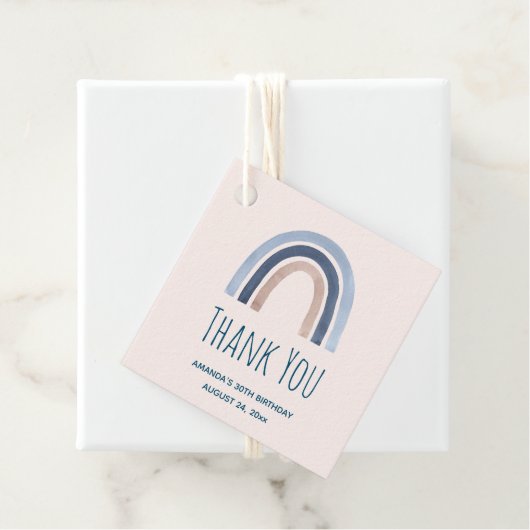 Blauw en Perzik Regenboog Boho Design Dank u Bedankjes Labels (In situ)