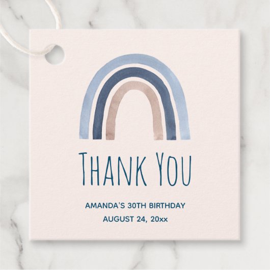 Blauw en Perzik Regenboog Boho Design Dank u Bedankjes Labels (Voorkant)