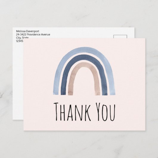 Blauw en Perzik Regenboog Boho Design Dank u Briefkaart (Voorkant / Achterkant)