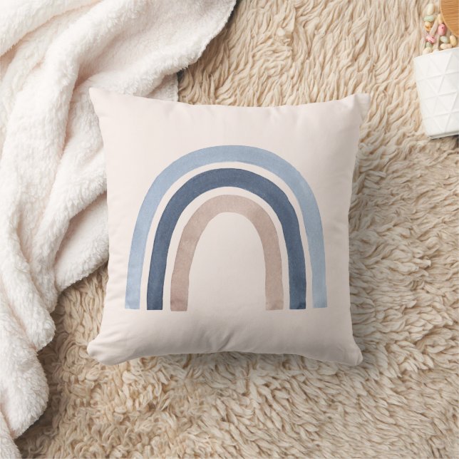 Blauw en Perzik Regenboog Boho Design Kussen (Deken)