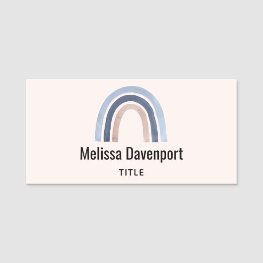 Blauw en Perzik Regenboog Boho Design Naamplaatje (Voorkant)