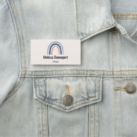 Blauw en Perzik Regenboog Boho Design Naamplaatje (In situ)