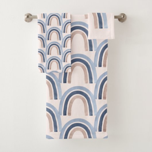 Blauw en Perzik Regenboog Boho Design Patroon Bad Handdoek (Insitu)