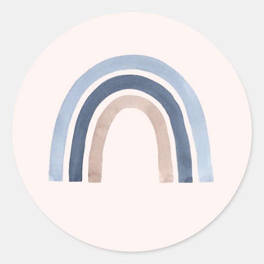 Blauw en Perzik Regenboog Boho Design Ronde Sticker (Voorkant)