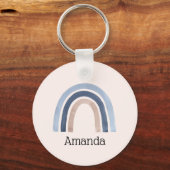 Blauw en Perzik Regenboog Boho Design Sleutelhanger (Achterkant)