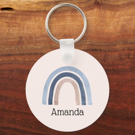 Blauw en Perzik Regenboog Boho Design Sleutelhanger (Achterkant)