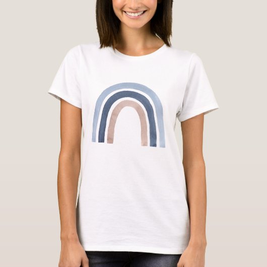 Blauw en Perzik Regenboog Boho Design T-shirt (Voorkant)