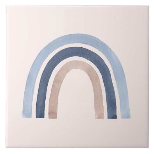 Blauw en Perzik Regenboog Boho Design Tegeltje (Voorkant)