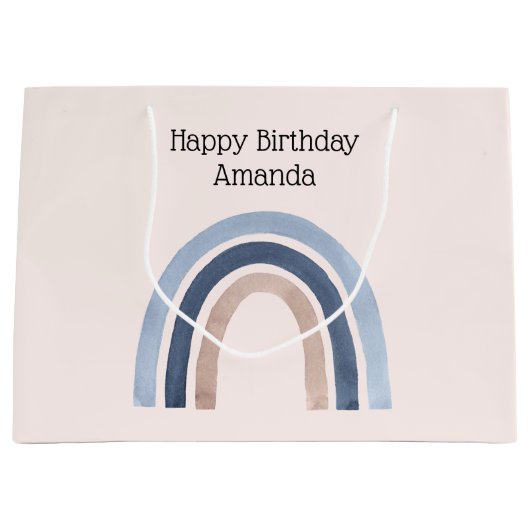 Blauw en Perzik Regenboog Boho Design Verjaardag Groot Cadeauzakje (Voorkant)