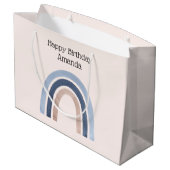 Blauw en Perzik Regenboog Boho Design Verjaardag Groot Cadeauzakje (Achterkant Gekanteld)