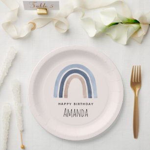 Blauw en Perzik Regenboog Boho Design Verjaardag Papieren Bordje