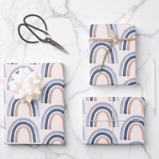 Blauw en perzik regenboog Boho patroon Inpakpapier Vel (Voorkant)