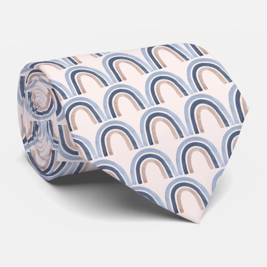 Blauw en perzik regenboog Boho patroon Stropdas (Opgerold)