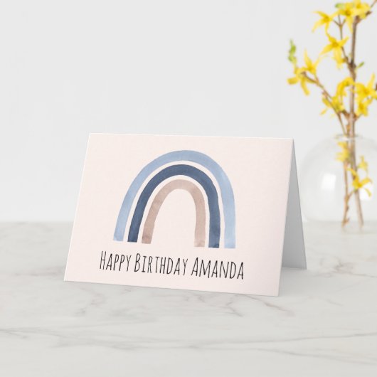 Blauw en perzik regenboog Boho-verjaardagsontwerp Kaart (Gele Bloem)