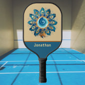 Blauw en perzik Retro veren Mandala Monogram Pickleball Paddle