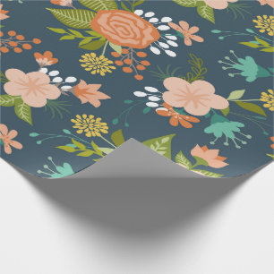 Blauw en Perzik Tuin Bloemen Design Cadeaupapier