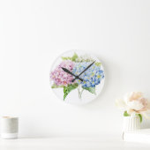 BLAUW EN PINK WATERVERF HYDRANGEA CLOCK RONDE KLOK (Huis)