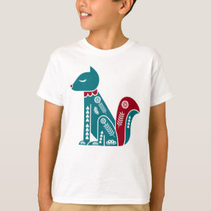 Blauw en rode  noordse eekhoorn t-shirt