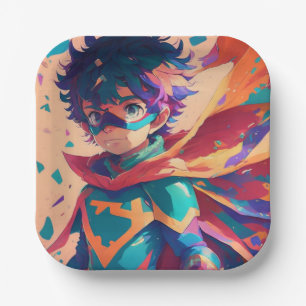 Blauw en Rood Anime Superheld Jongen Papieren Bordje
