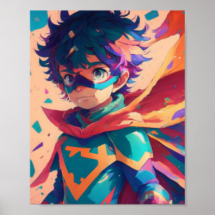Blauw en Rood Anime Superheld Jongen Poster