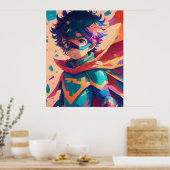 Blauw en Rood Anime Superheld Jongen Poster (Keuken)