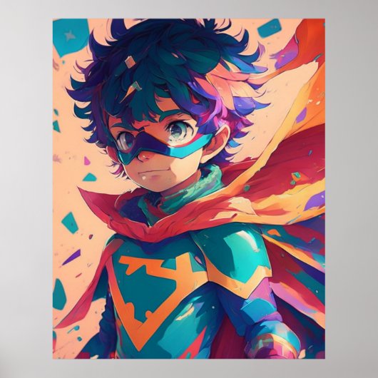 Blauw en Rood Anime Superheld Jongen Poster (Voorkant)