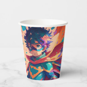 Blauw en Rood Anime Superheld Jongen Verjaardagsfe Papieren Bekers