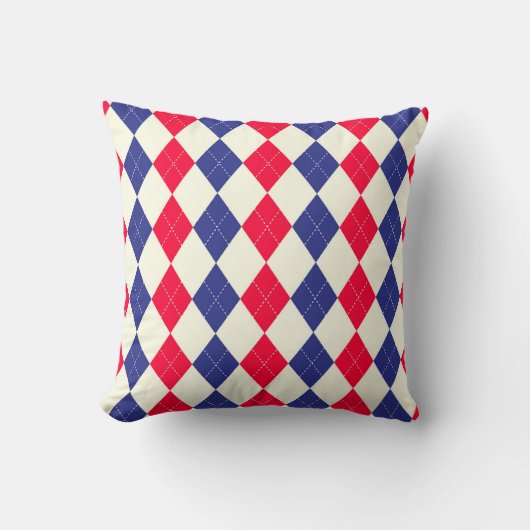 Blauw en rood Argyle gedrukt Sierkussen (Voorkant)