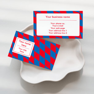 Blauw en Rood Beiers Diamanten Vlag Patroon Visitekaartje