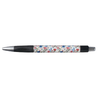 Blauw en rood bloemmotief pen