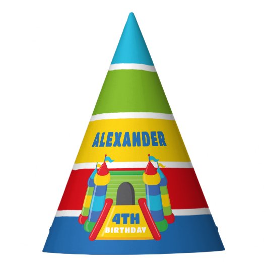 Blauw en rood Bounce huis, spelen en springen Feesthoedjes (Voorkant)