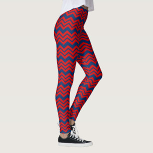 Blauw en rood chevronpatroonontwerp leggings
