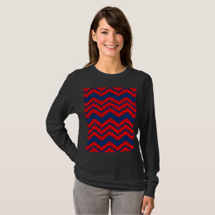 Blauw en rood chevronpatroonontwerp t-shirt