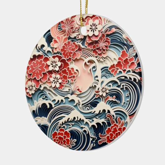 Blauw en rood Chiyogami Ornament (Links)