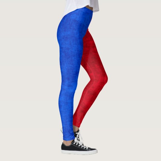 Blauw en Rood Distressed Two-Tone Pattern Leggings (Rechts)