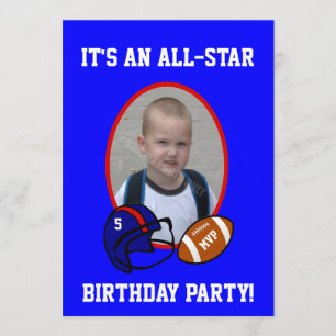 Blauw en rood Football en Football Helmet Birthday Kaart