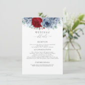 Blauw en Rood Gekleurde Bloemen Trouwinformatie Informatiekaartje (Staand voorkant)