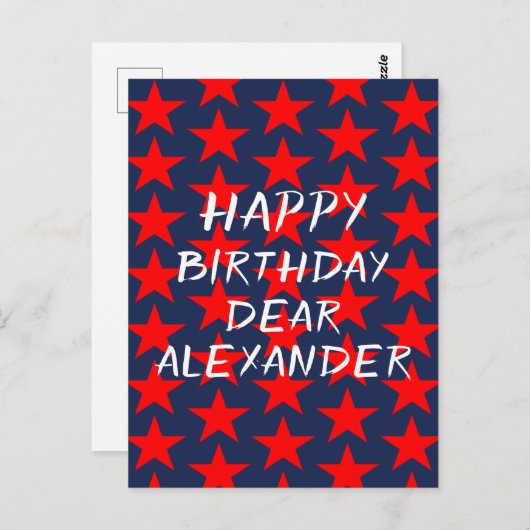 Blauw en rood gelukkig verjaardag  briefkaart (Voorkant / Achterkant)