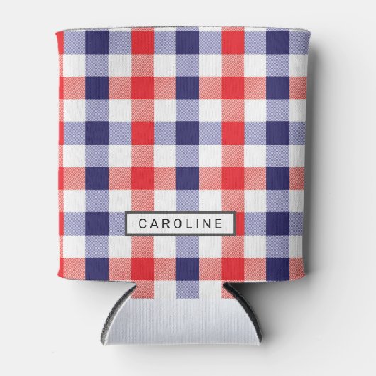 Blauw en Rood geruite Custom Name Cooler (Voorkant)