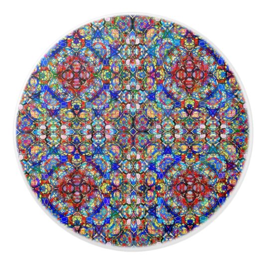 Blauw en rood Glas in lood Keramische Knop (Voorkant)