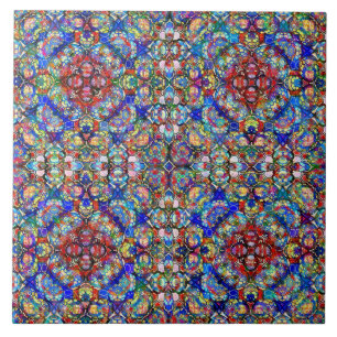 Blauw en rood Glas in lood Kijk Kaleidoscoop Tegeltje