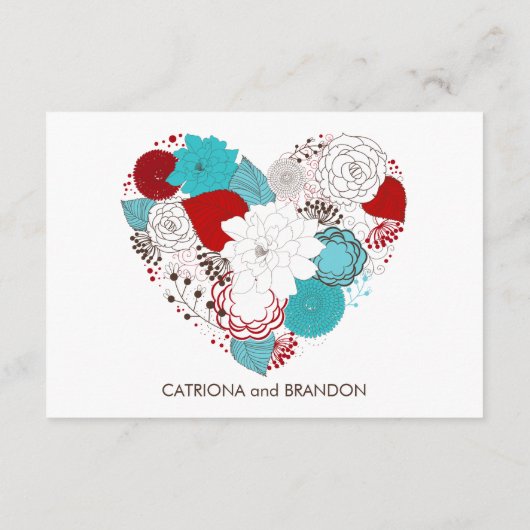 Blauw en Rood Griljardig Bloemhart Ontvangstkaart Informatiekaartje (Achterkant)