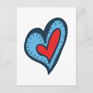 Blauw en rood hart briefkaart